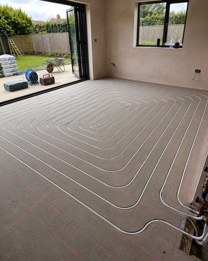 Precision floor milling cutting channels for underfloor heating pipes in existing floor